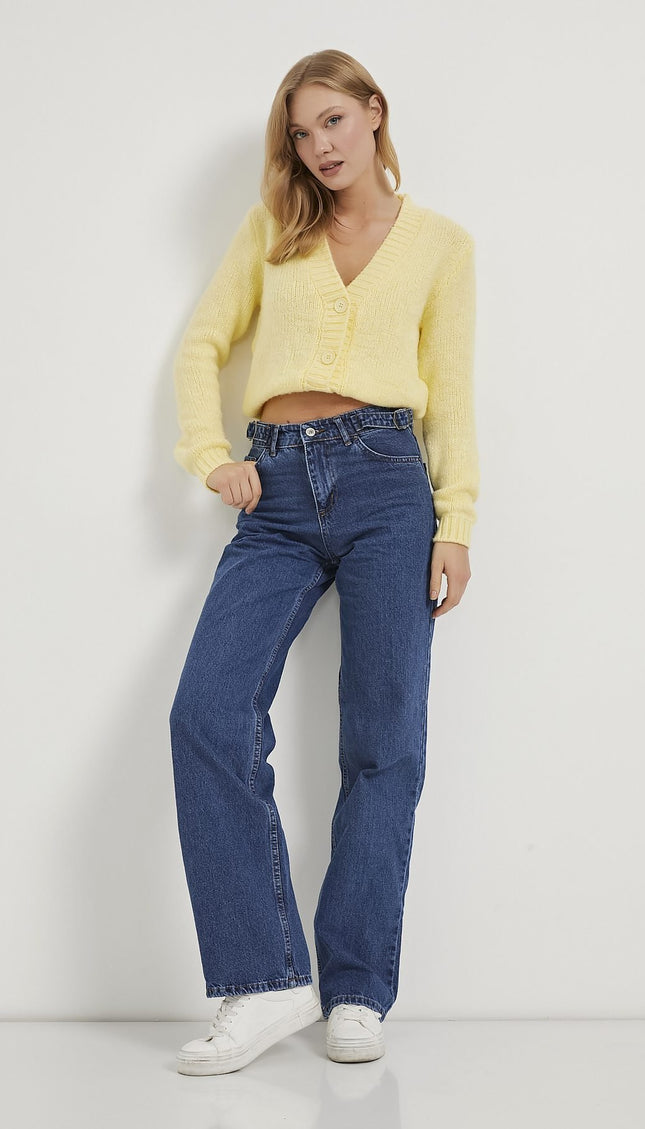 Straight-Fit Denim-Damenhose mit Gürtel