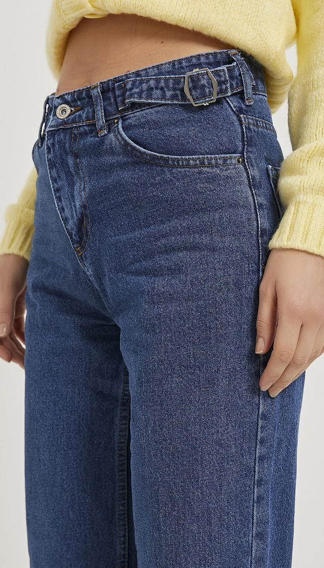 Straight-Fit Denim-Damenhose mit Gürtel