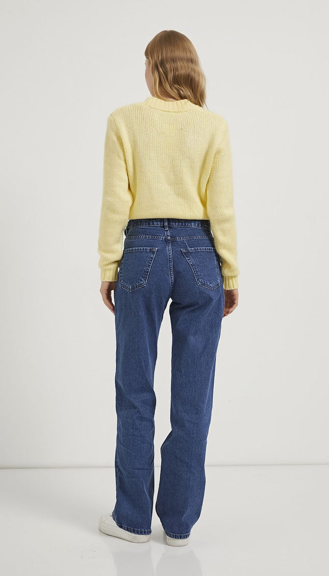 Straight-Fit Denim-Damenhose mit Gürtel