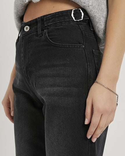 Straight-Fit Denim-Damenhose mit Gürtel