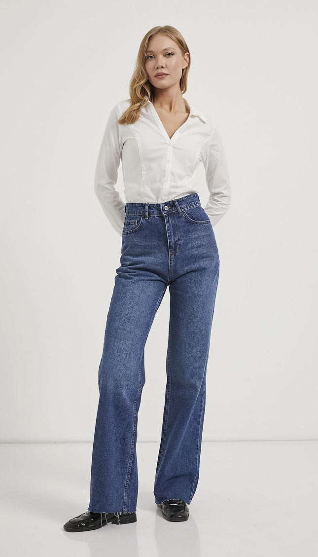 Straight-Fit Denim-Damenhose mit Cut-Leg-Design