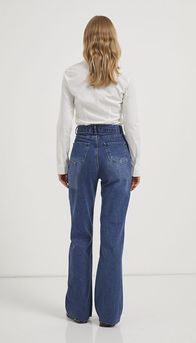 Straight-Fit Denim-Damenhose mit Cut-Leg-Design