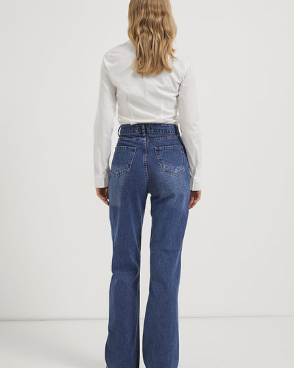 Straight-Fit Denim-Damenhose mit Cut-Leg-Design