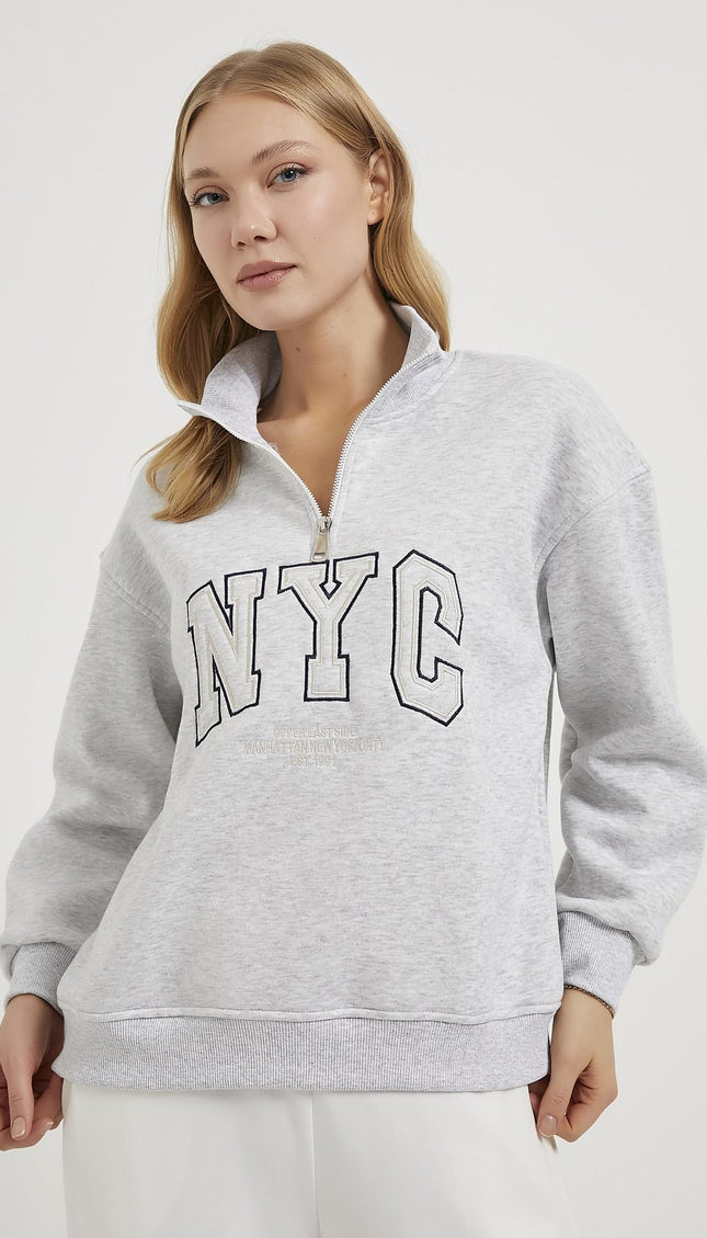 NYC Bestickter Damenpullover mit Reissverschluss