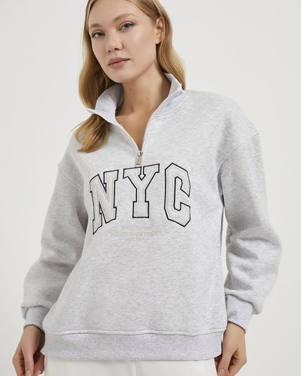 NYC Bestickter Damenpullover mit Reissverschluss
