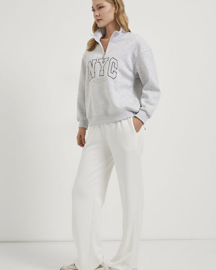 NYC Bestickter Damenpullover mit Reissverschluss