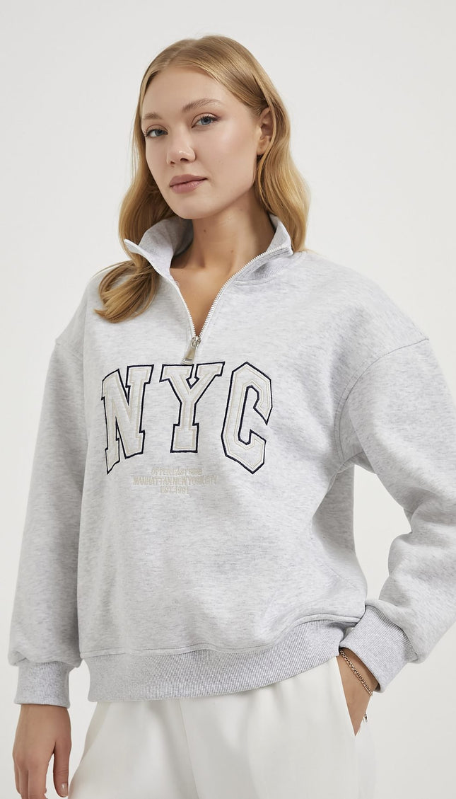 NYC Bestickter Damenpullover mit Reissverschluss