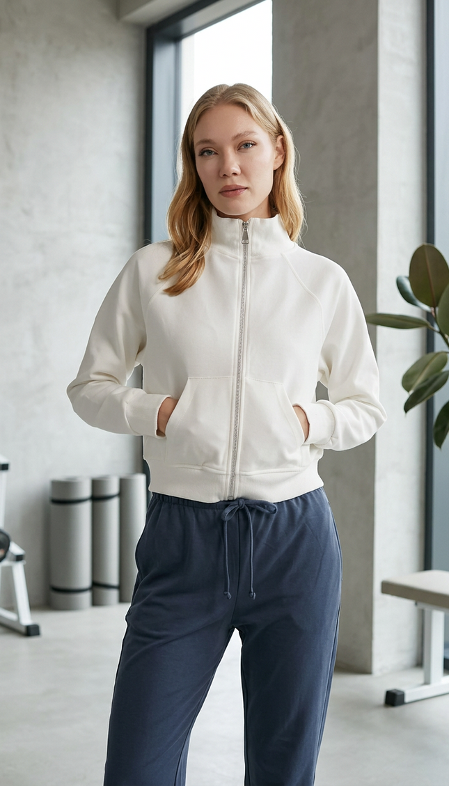 Damen‑Sweatshirt mit Taschen und Reißverschlussdetails