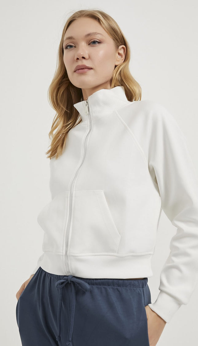 Damen‑Sweatshirt mit Taschen und Reißverschlussdetails