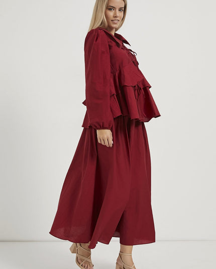 Damenbluse mit Rüschenlagen und Schleifendetails