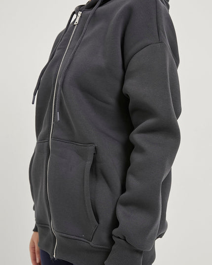 Übergrosser Damenpullover mit Kapuze, Reissverschluss und Riemchen