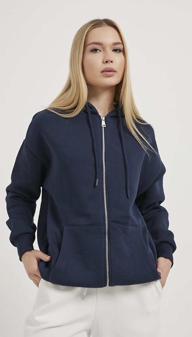 Übergrosser Damenpullover mit Kapuze, Reissverschluss und Riemchen