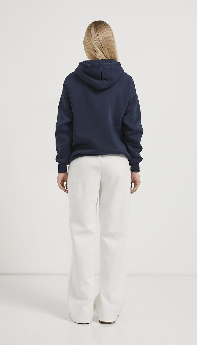 Übergrosser Damenpullover mit Kapuze, Reissverschluss und Riemchen