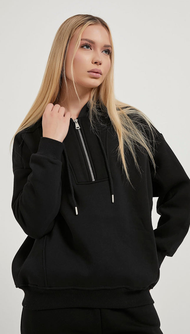 Damenkapuzenpullover mit Reissverschlusskragen