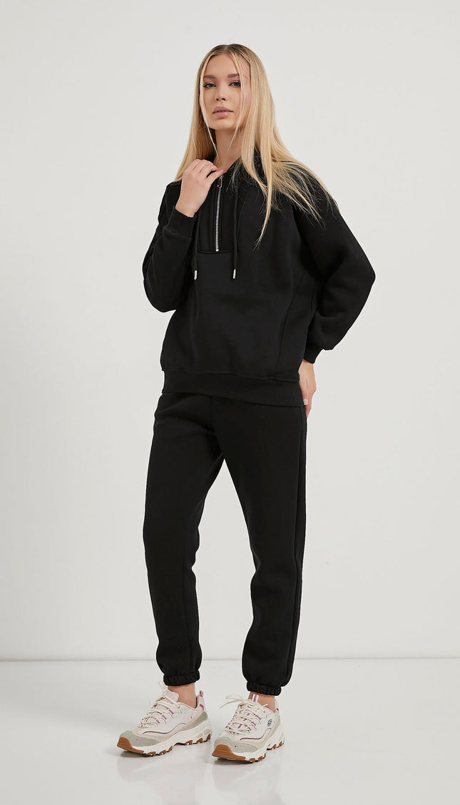 Damenkapuzenpullover mit Reissverschlusskragen