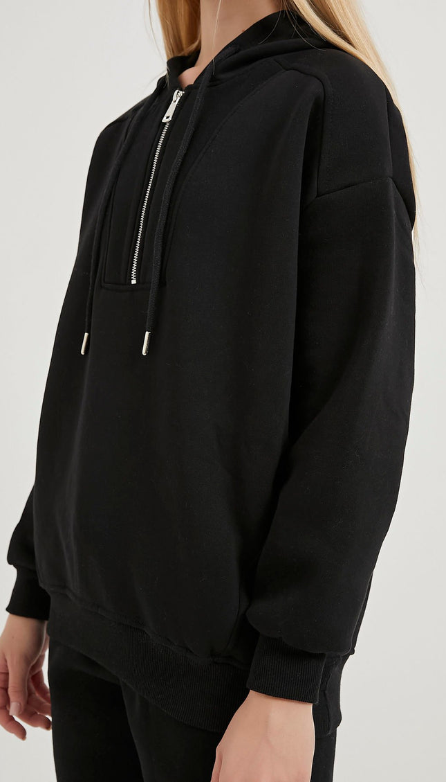 Damenkapuzenpullover mit Reissverschlusskragen