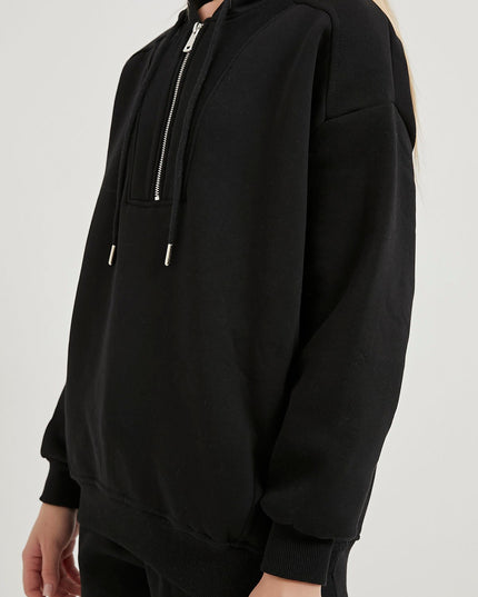 Damenkapuzenpullover mit Reissverschlusskragen