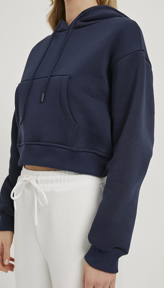 Kangaroo Pocket Raising Crop Damenpullover