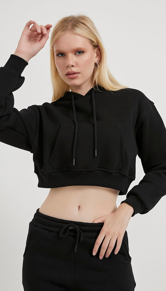 Kangaroo Pocket Raising Crop Damenpullover