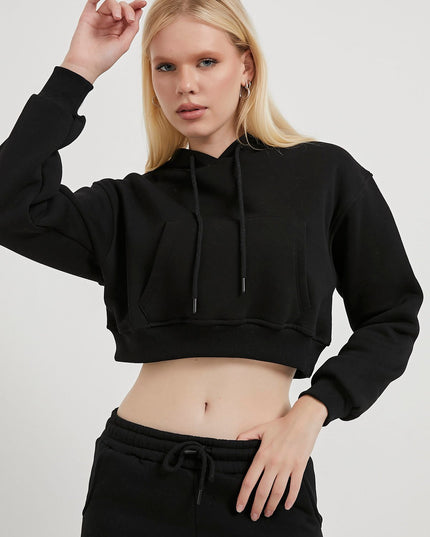 Kangaroo Pocket Raising Crop Damenpullover