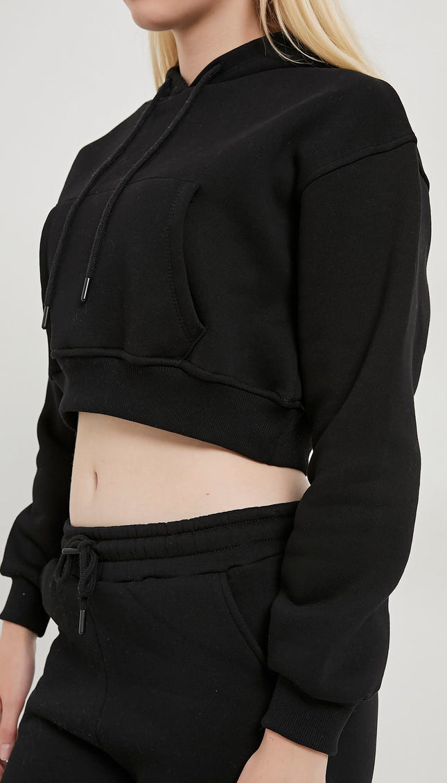 Kangaroo Pocket Raising Crop Damenpullover