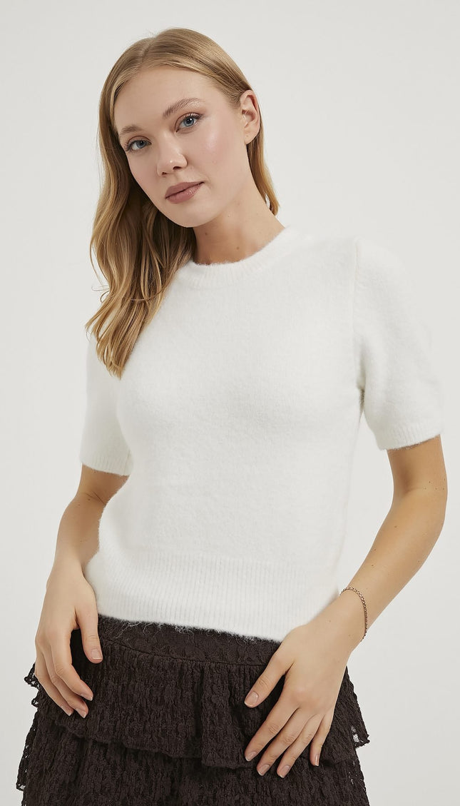 Premium-Kurzarm-Damenpullover mit hohem Kragen