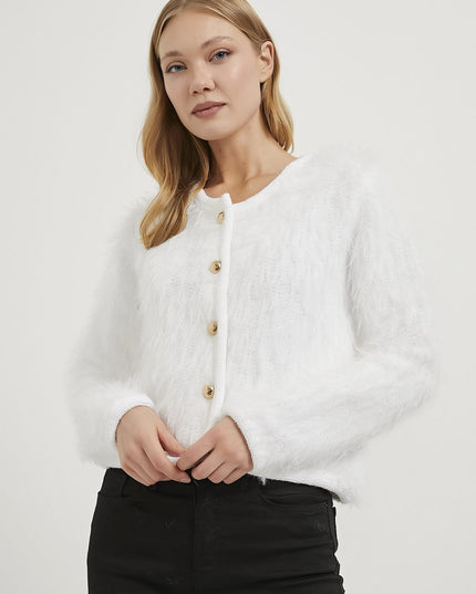 Plüschig aussehende Damen-Strickjacke