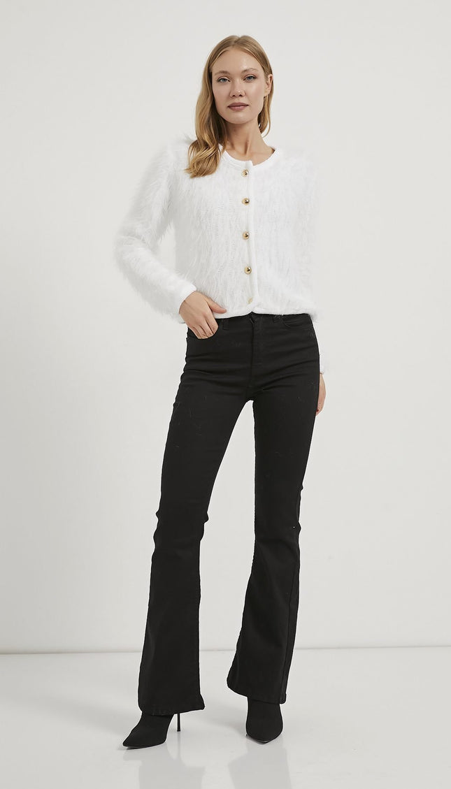 Plüschig aussehende Damen-Strickjacke