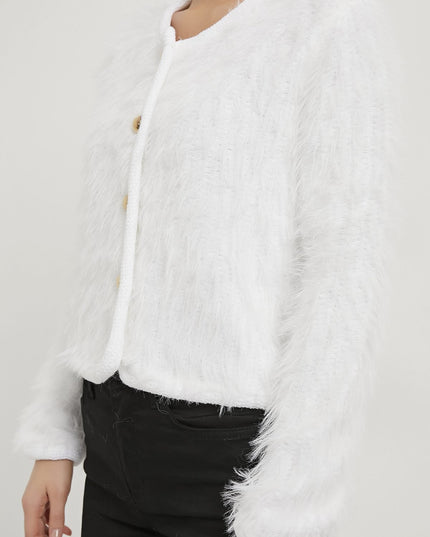 Plüschig aussehende Damen-Strickjacke