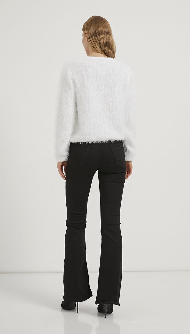 Plüschig aussehende Damen-Strickjacke