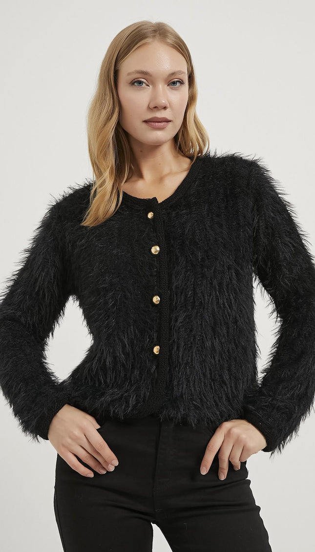 Plüschig aussehende Damen-Strickjacke