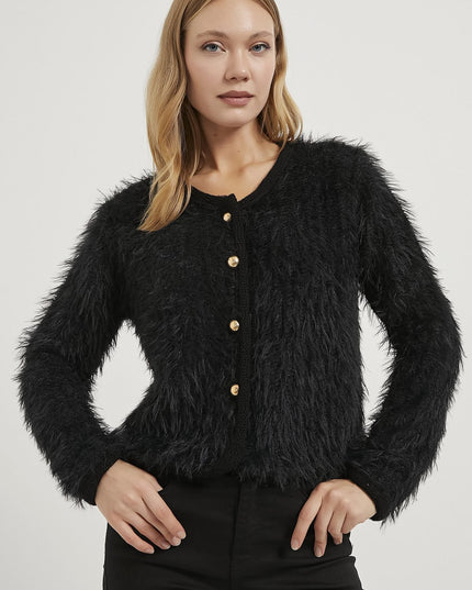 Plüschig aussehende Damen-Strickjacke