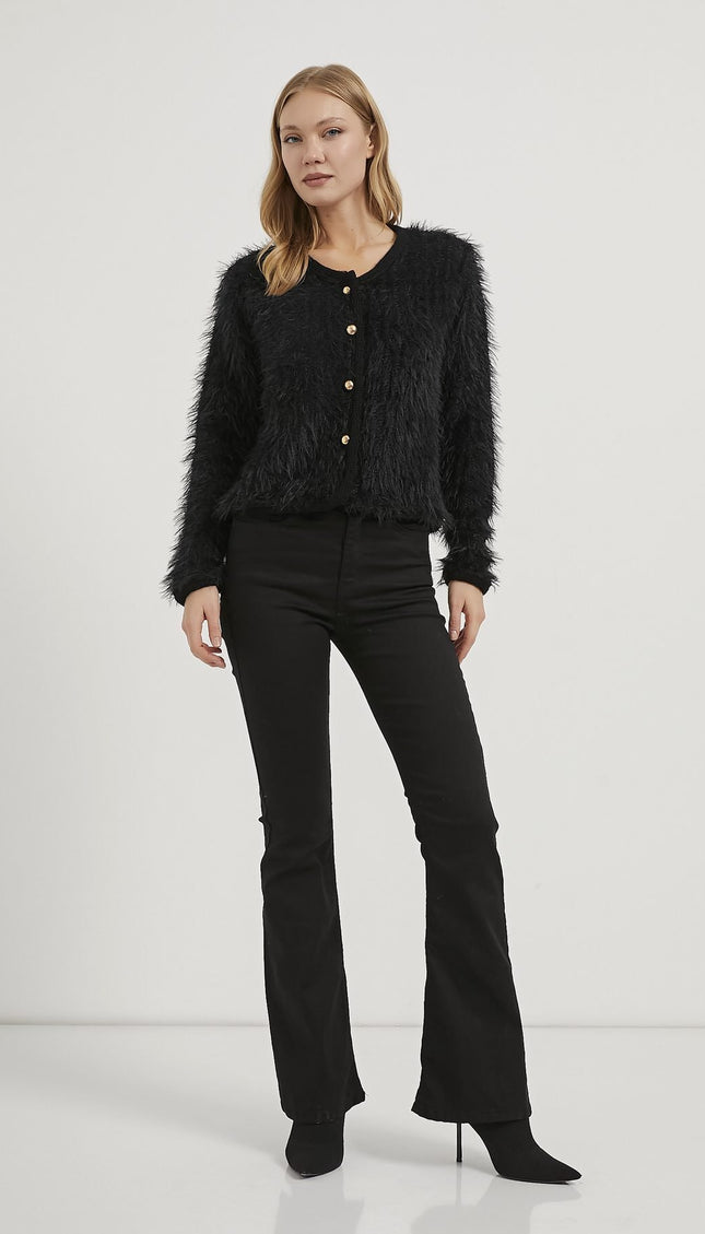 Plüschig aussehende Damen-Strickjacke