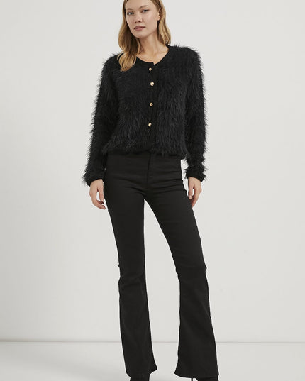 Plüschig aussehende Damen-Strickjacke