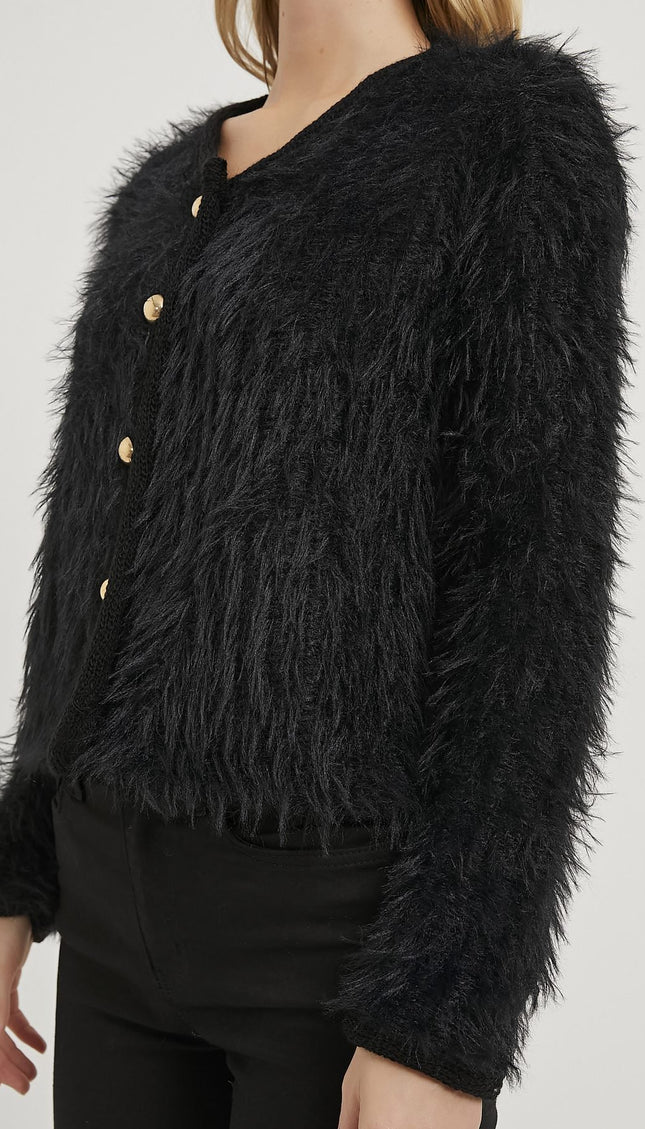 Plüschig aussehende Damen-Strickjacke