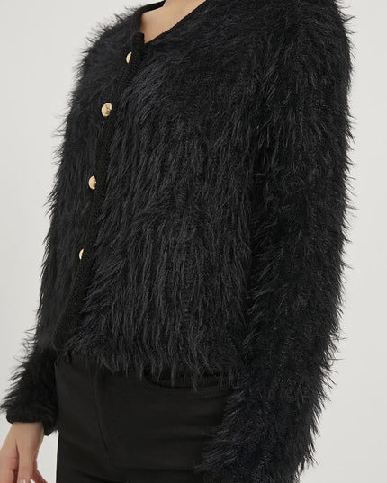 Plüschig aussehende Damen-Strickjacke