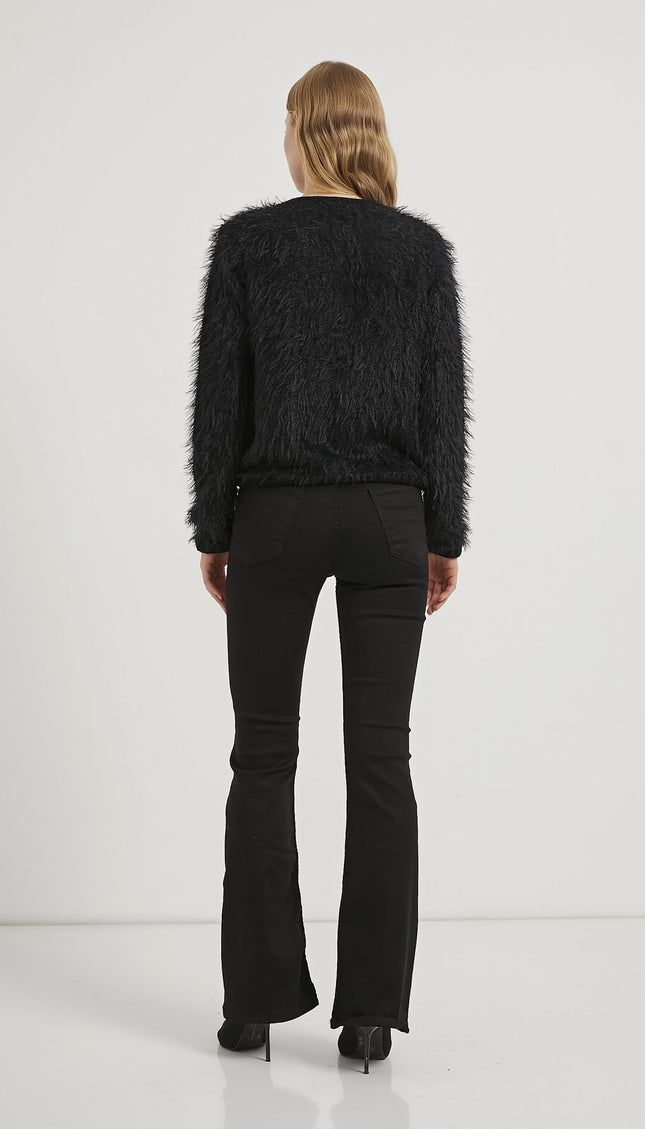 Plüschig aussehende Damen-Strickjacke