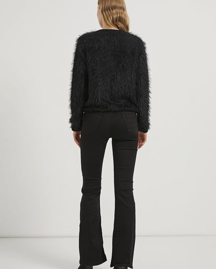 Plüschig aussehende Damen-Strickjacke