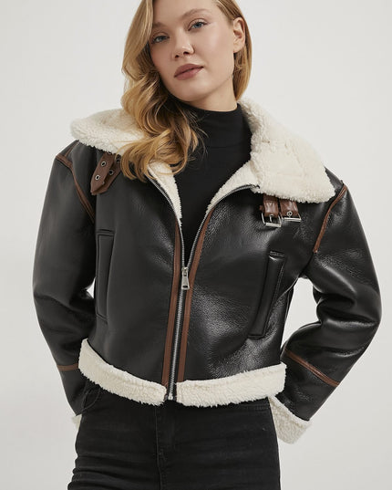 Kunstpelz-detailierter Biker-Frauenmantel