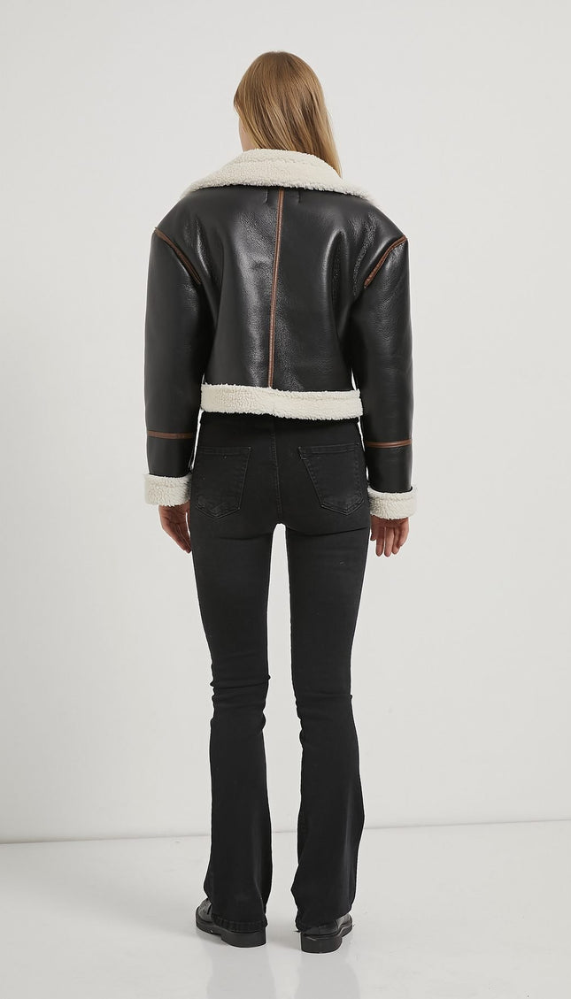 Kunstpelz-detailierter Biker-Frauenmantel