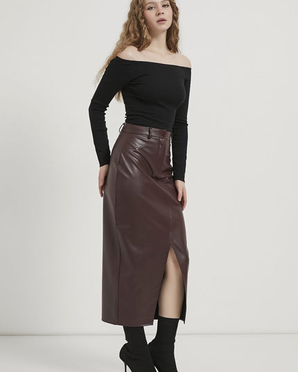 Kunstleder‑Damenrock mit Frontschlitz