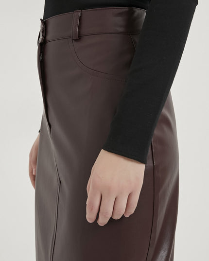 Kunstleder‑Damenrock mit Frontschlitz