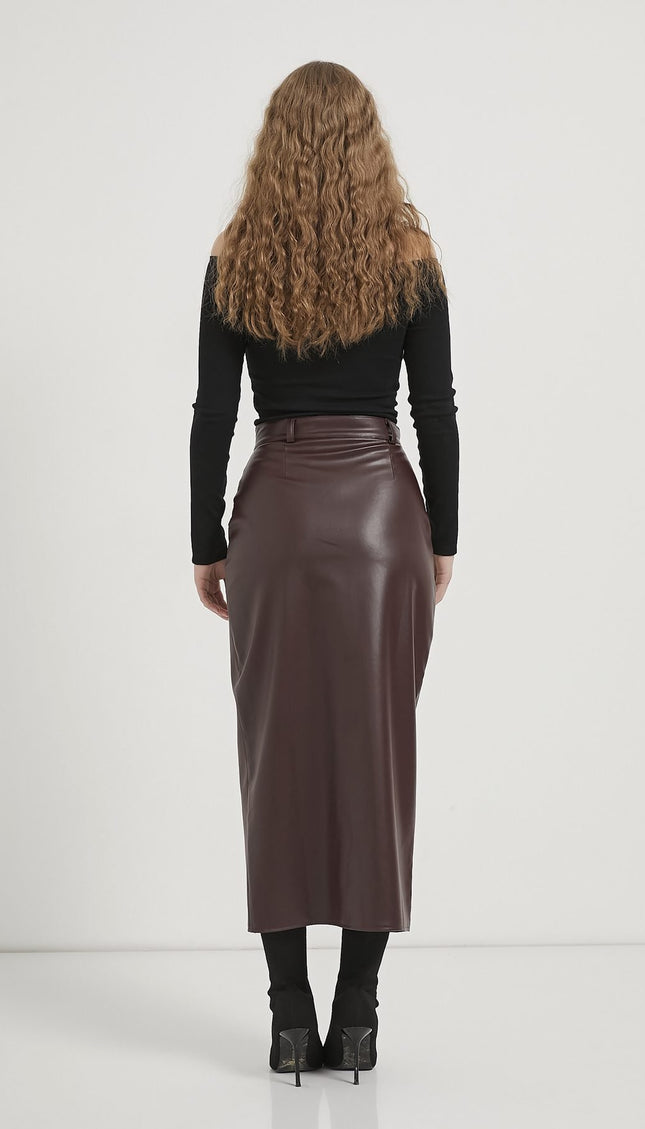 Kunstleder‑Damenrock mit Frontschlitz