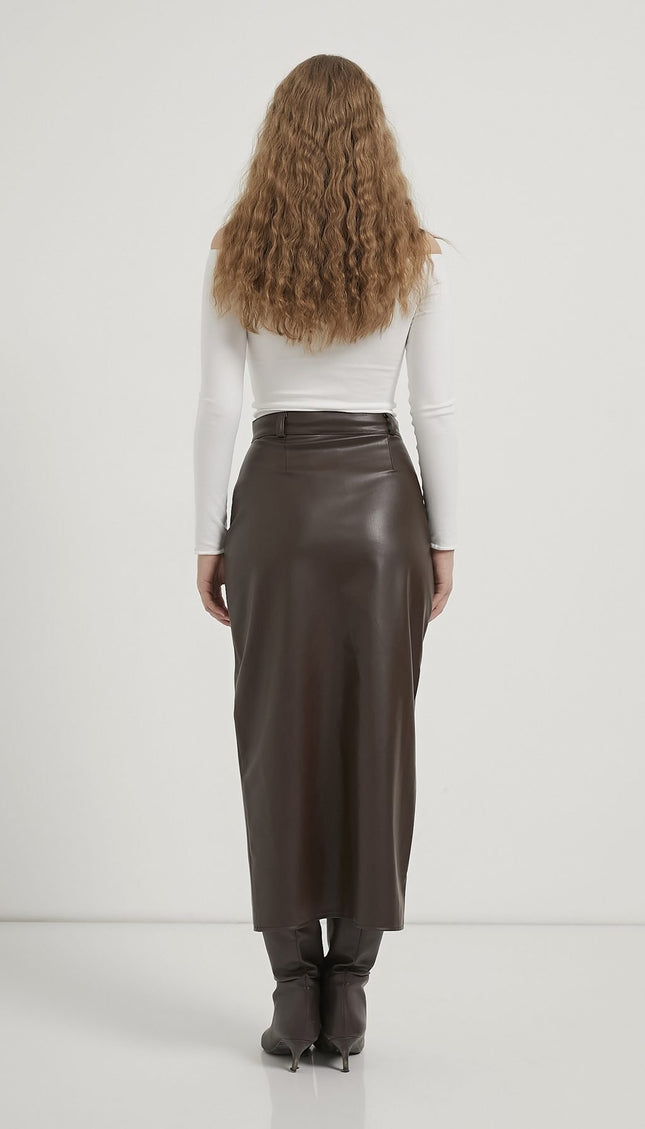 Kunstleder‑Damenrock mit Frontschlitz