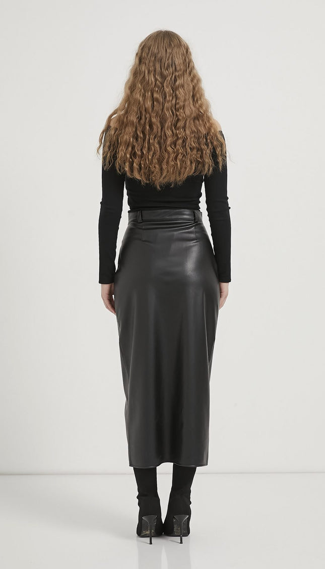 Kunstleder‑Damenrock mit Frontschlitz