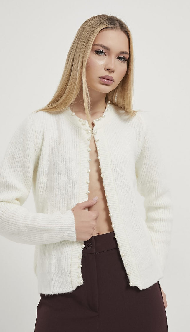 Pearl detailed Knitwear Damen-Strickjacke