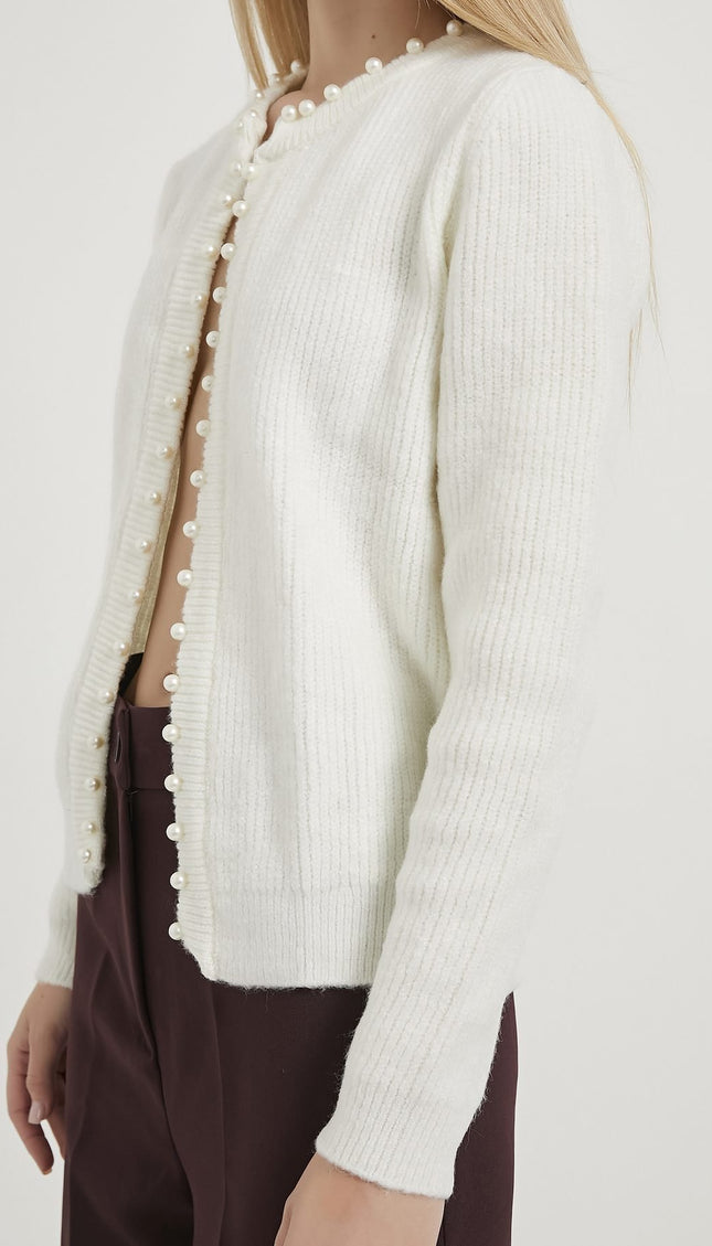 Pearl detailed Knitwear Damen-Strickjacke