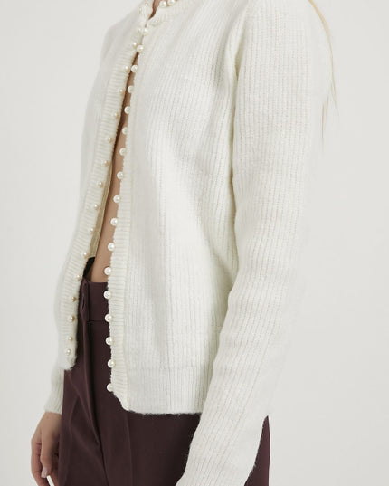 Pearl detailed Knitwear Damen-Strickjacke