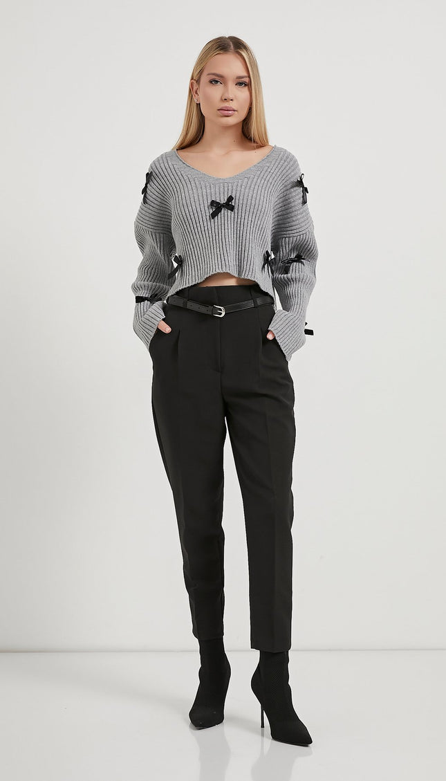 Crop Knitwear Damenpullover mit Banddetail