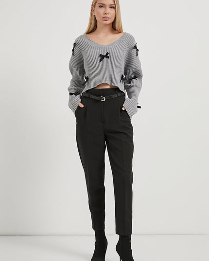 Crop Knitwear Damenpullover mit Banddetail